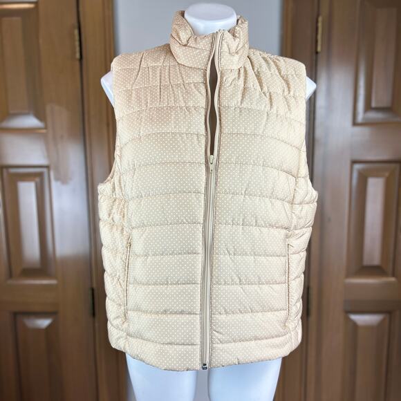 Ann Taylor LOFT Jackets & Blazers - Ann Taylor Loft Puffer Vest Beige with Cream Off-white Polka Dots Size XL